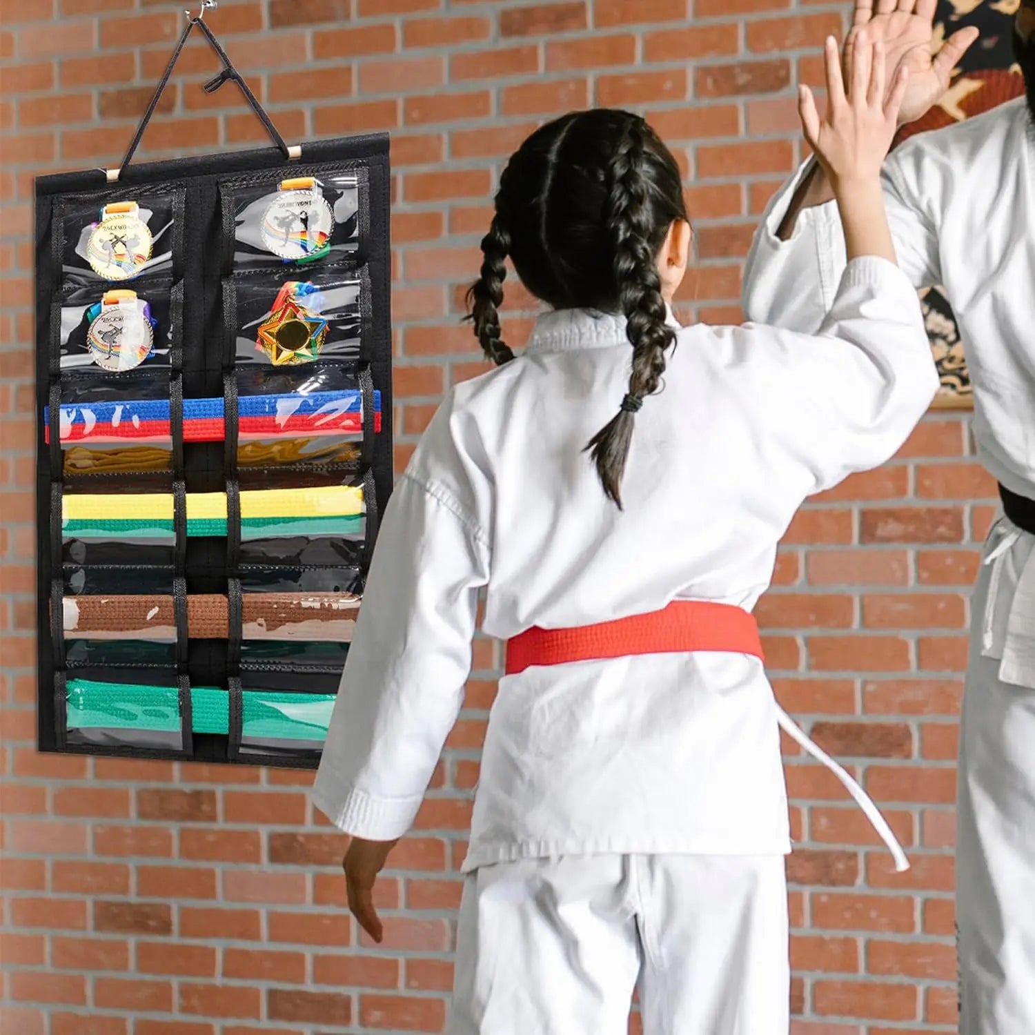 Taekwondo Belt Display Hanging Belt Medal Storage Wall Hanging Bag ( Double Sided)