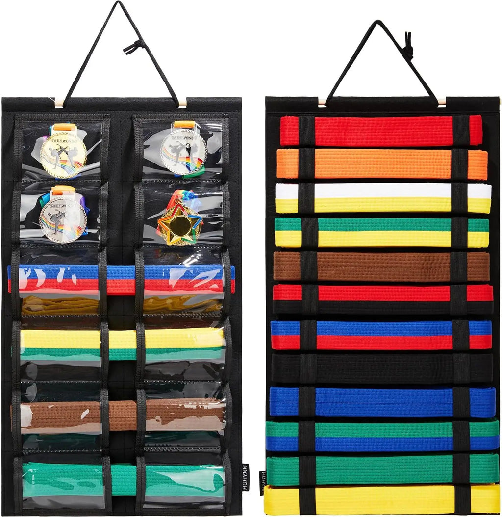 Taekwondo Belt Display Hanging Belt Medal Storage Wall Hanging Bag ( Double Sided)
