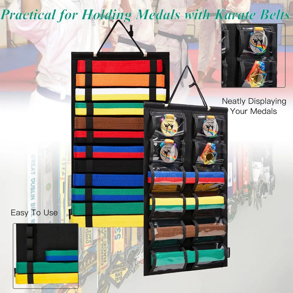 Taekwondo Belt Display Hanging Belt Medal Storage Wall Hanging Bag ( Double Sided)