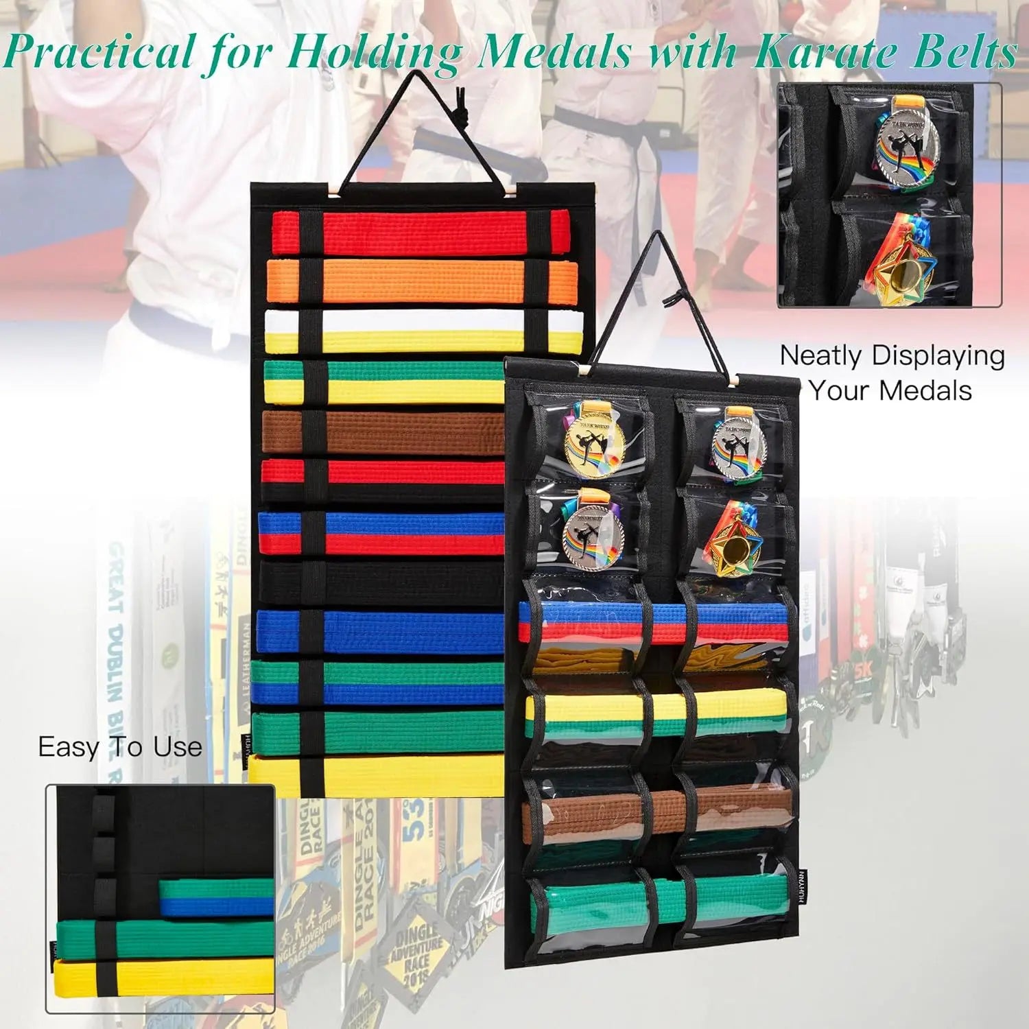 Taekwondo Belt Display Hanging Belt Medal Storage Wall Hanging Bag ( Double Sided)
