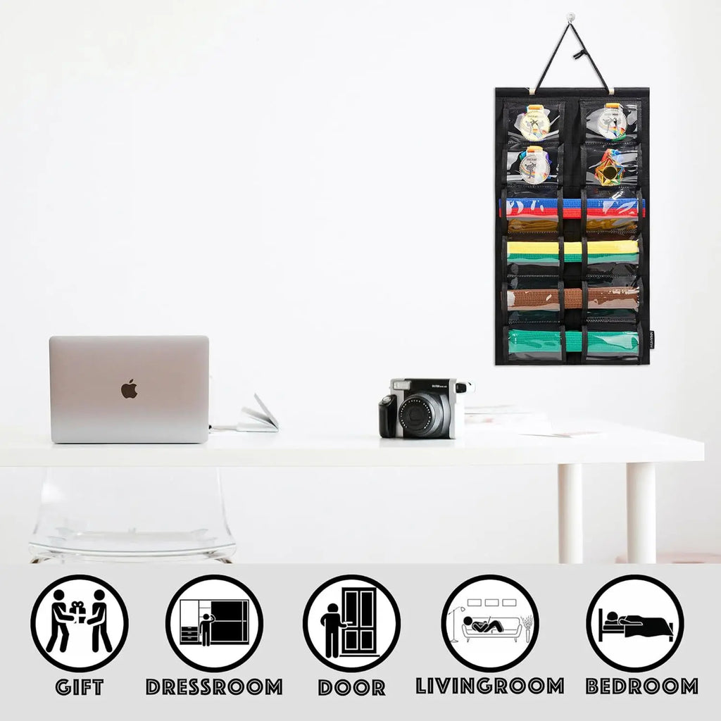 Taekwondo Belt Display Hanging Belt Medal Storage Wall Hanging Bag ( Double Sided)